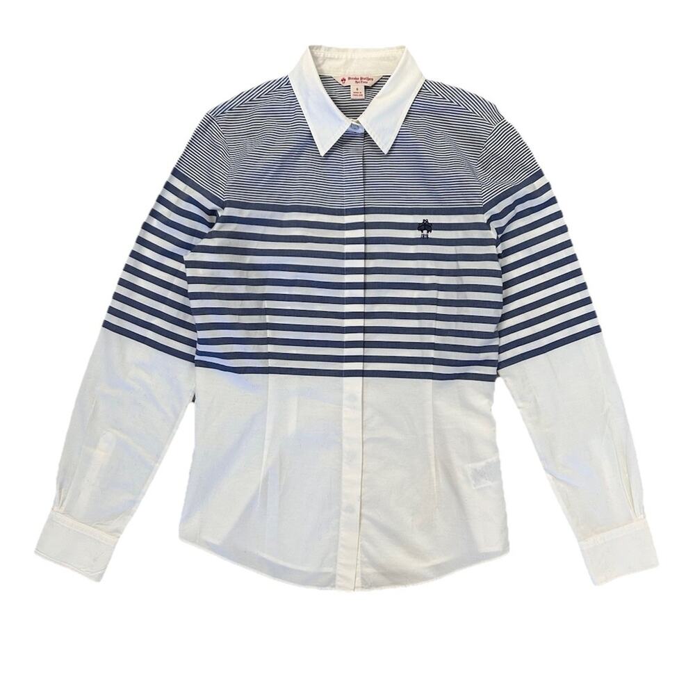 Brooks Brothers Navy and White Striped Button Down Shirt size 6